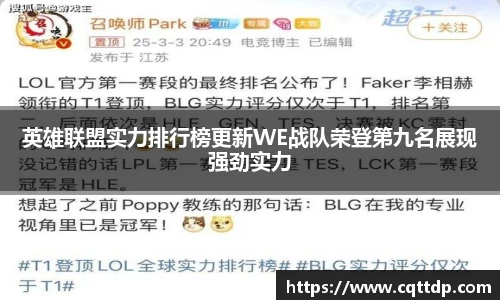 英雄联盟实力排行榜更新WE战队荣登第九名展现强劲实力